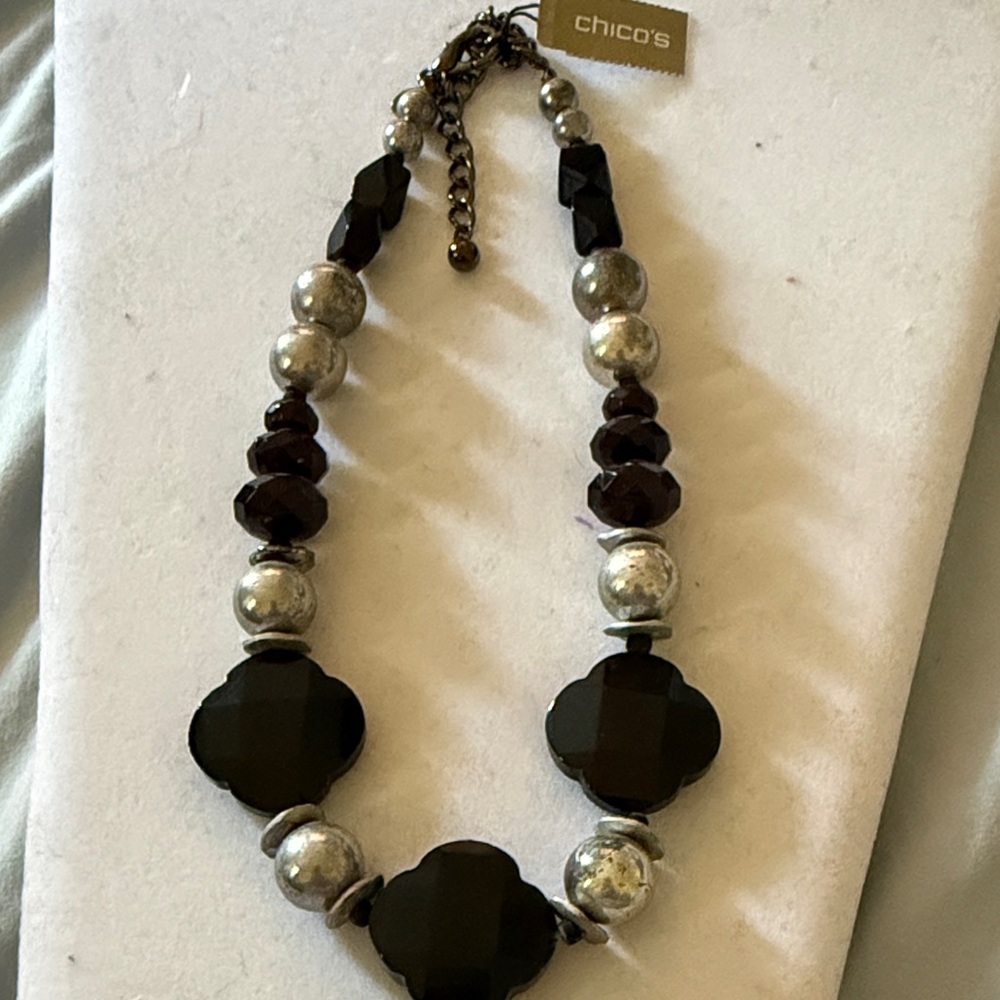 Chico's Black and Silver Beaded Necklace